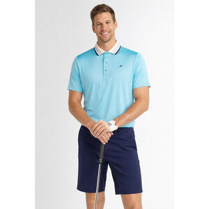 Redvanly Mens Mael Golf Polo Shirt PUREpoly Stripe Curacao Blue Size Medium NWT